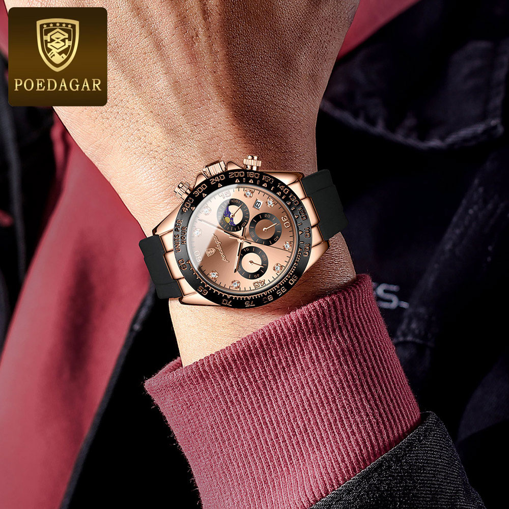 POEDAGAR Đồng hồ nam chính hãng Thiết kế mặt số Chronograph chống thấm nước dạ quang ROLEX Dayton 629