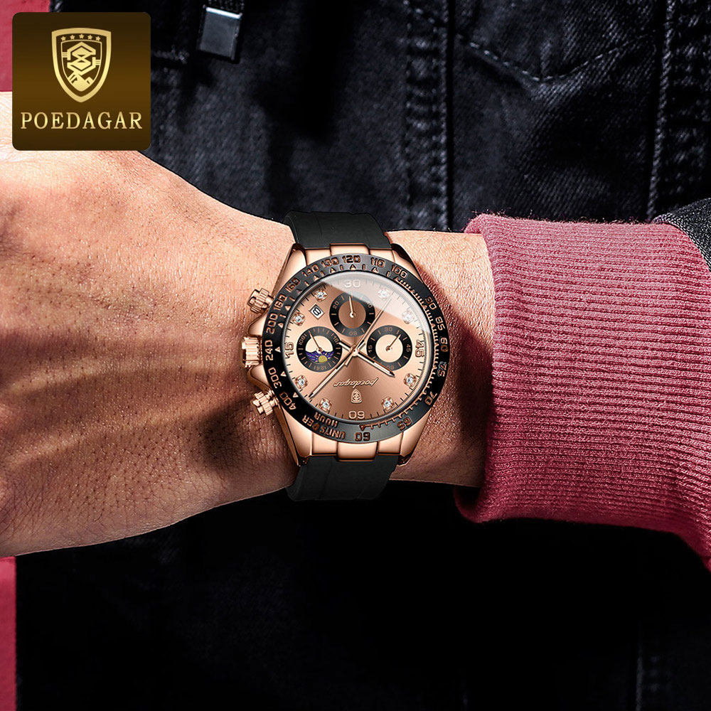 POEDAGAR Đồng hồ nam chính hãng Thiết kế mặt số Chronograph chống thấm nước dạ quang ROLEX Dayton 629