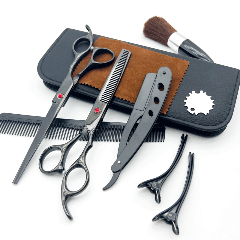 7.5 inch Kéo cắt tóc chuyên nghiệp màu đen. Bộ kéo cắt làm tóc bằng thép không gỉ.
