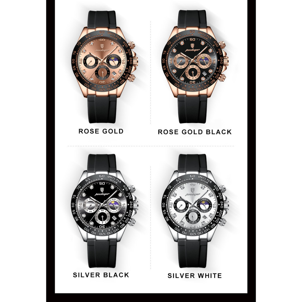 POEDAGAR Đồng hồ nam chính hãng Thiết kế mặt số Chronograph chống thấm nước dạ quang ROLEX Dayton 629