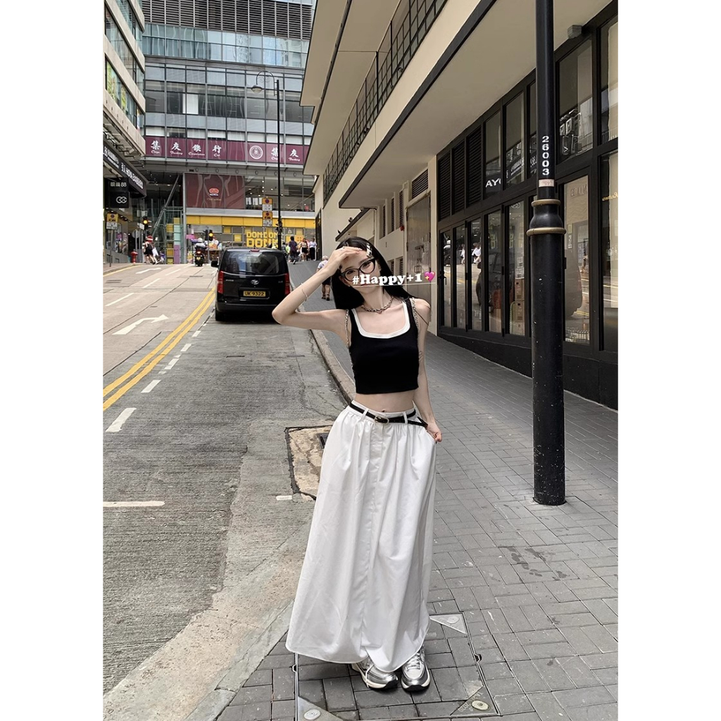 Xiaozhainv Set Áo Tank Top Dệt Kim Không Tay + Chân Váy Chữ A Lưng Cao Thời Trang Nữ