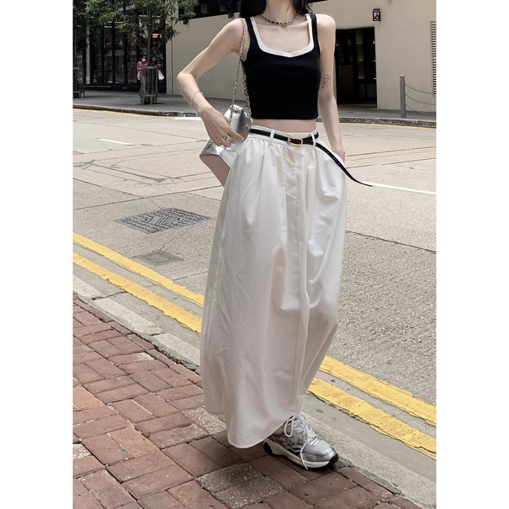 Xiaozhainv Set Áo Tank Top Dệt Kim Không Tay + Chân Váy Chữ A Lưng Cao Thời Trang Nữ