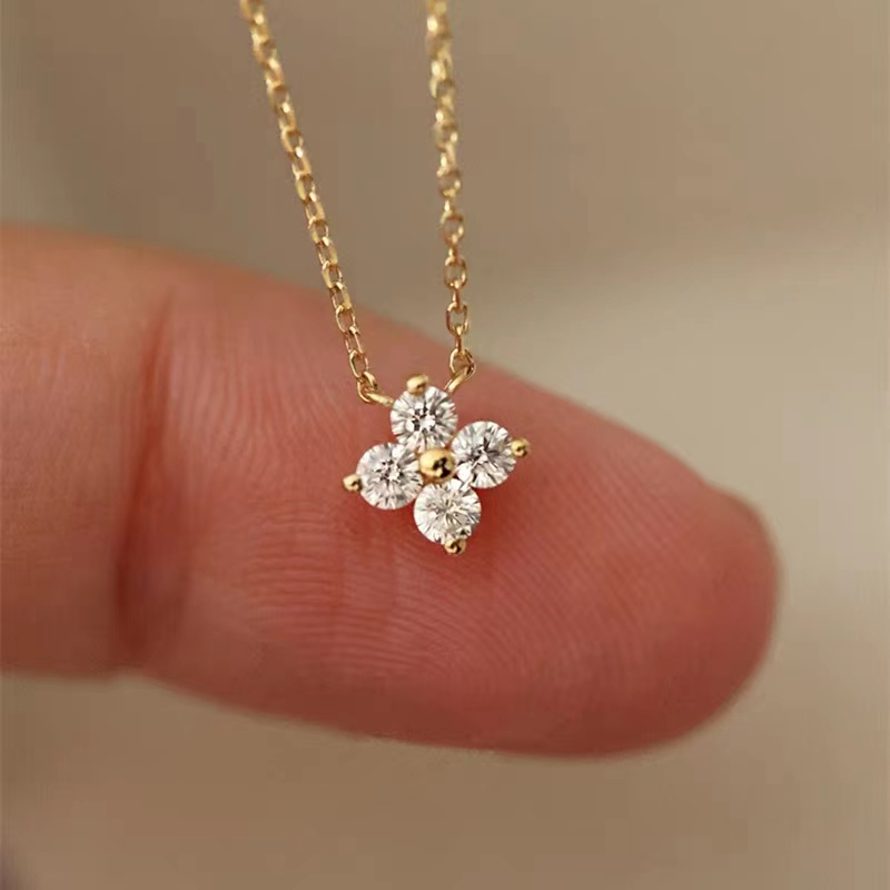Dây chuyền bạc S925 Silver,Bốn kim cương may mắn cỏ vòng cổ khí chất thanh lịch