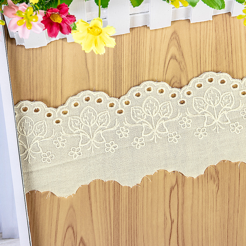 Cuộn Dây Ruy Băng Ren cotton Rộng 7.5Cm Dài 1M Dùng Trang Trí Quần Áo DIY