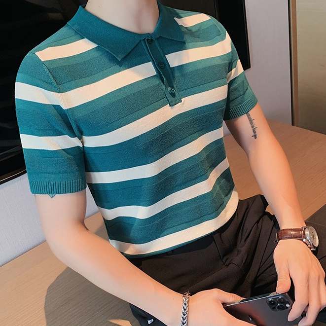 Áo polo Dệt Kim Kẻ Sọc Trắng Đen Thời Trang Mùa Hè Cho Nam Giới Có Size M-3xl