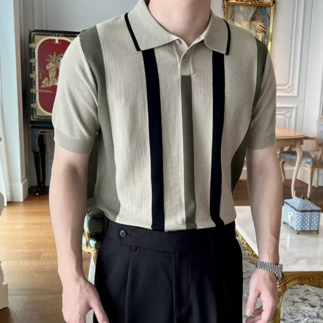 Áo POLO Dệt Kim Mỏng Tay Ngắn Kẻ Sọc Kiểu Anh Thời Trang Mùa Hè Cho Nam Size M-3xl