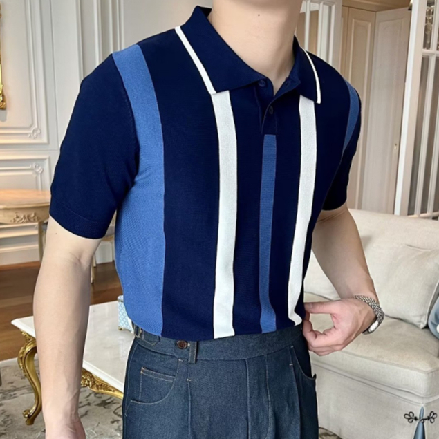 Áo POLO Dệt Kim Mỏng Tay Ngắn Kẻ Sọc Kiểu Anh Thời Trang Mùa Hè Cho Nam Size M-3xl