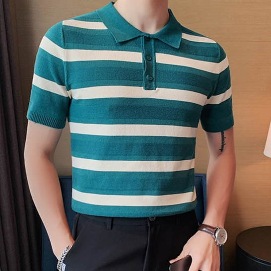Áo polo Dệt Kim Kẻ Sọc Trắng Đen Thời Trang Mùa Hè Cho Nam Giới Có Size M-3xl