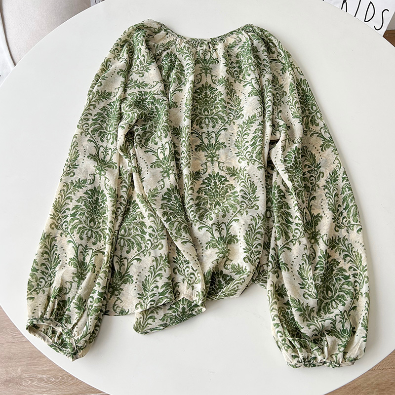 Áo Sơ Mi Chiffon Cổ Tròn Tay Dài Họa Tiết Hoa Thời Trang Hàn Quốc Cho Nữ