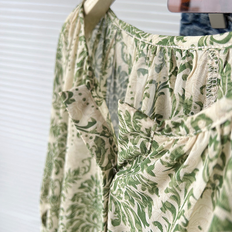Áo Sơ Mi Chiffon Cổ Tròn Tay Dài Họa Tiết Hoa Thời Trang Hàn Quốc Cho Nữ