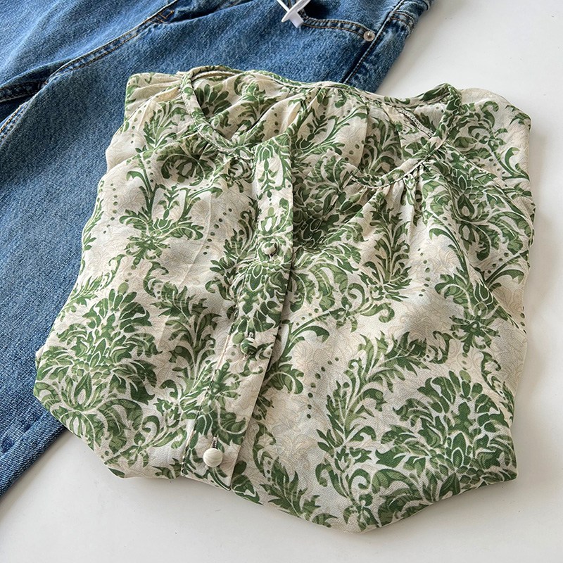 Áo Sơ Mi Chiffon Cổ Tròn Tay Dài Họa Tiết Hoa Thời Trang Hàn Quốc Cho Nữ