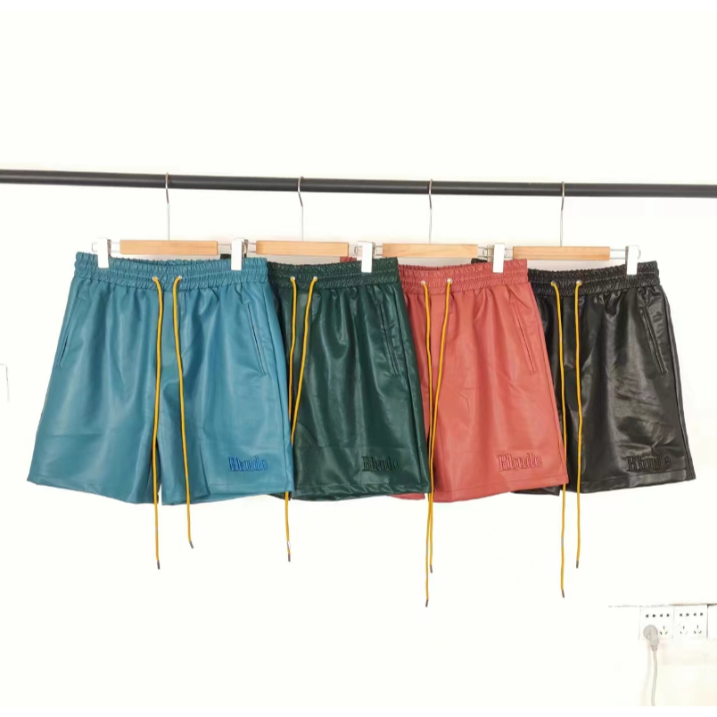 Hàng Có Sẵn! Hàng Có Sẵn Mới ♥Rhude Rhude♥Quần Short Thể Thao Bằng Da Thêu Hoa Độc Đáo Phong Cách Đường Phố Mới