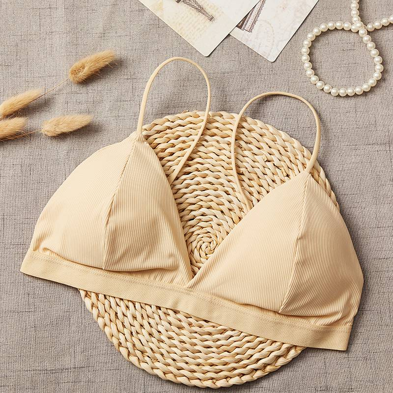 Áo Ngực Tam Giác Cúp Ngực Mỏng Cổ Chữ V Sâu Màu Trơn Kiểu Pháp Cho Nữ