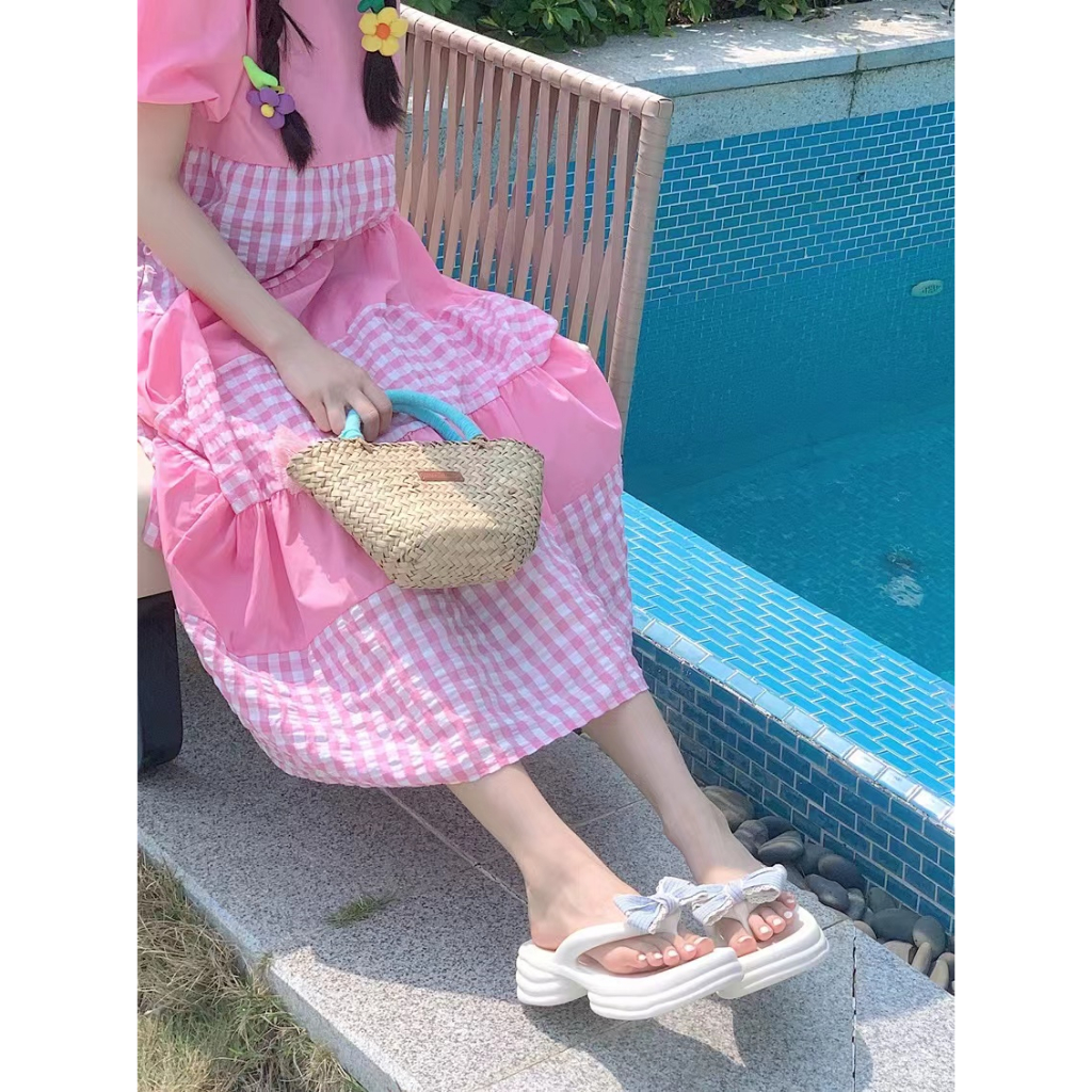 Dép Xỏ Ngón Đế Dày Đính Nơ Thời Trang Cho Nữ