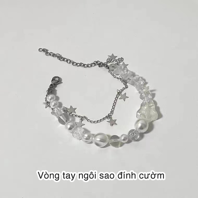 Vòng đeo tay ngọc trai đính cườm Sinh viên nữ trang trí tay đôi khảm Zircon Star Bracelet Phụ kiện thời trang