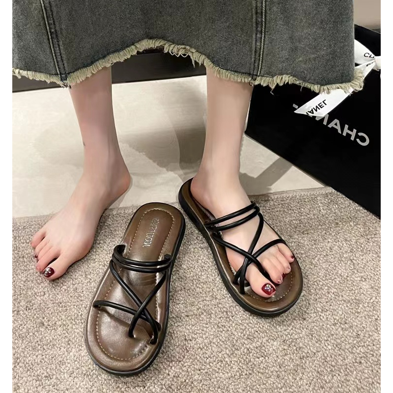 Dép Xỏ Ngón Đế Mềm Thoải Mái Phong Cách Retro Pháp Cho Nữ