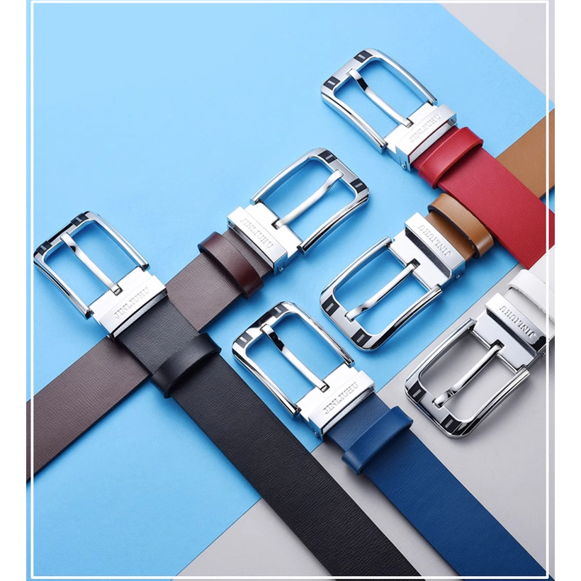 Thắt Lưng Da Bò Màu Trắng Phối Khóa Hình Cáo Vàng Phong Cách Hàn Quốc Cho Nam