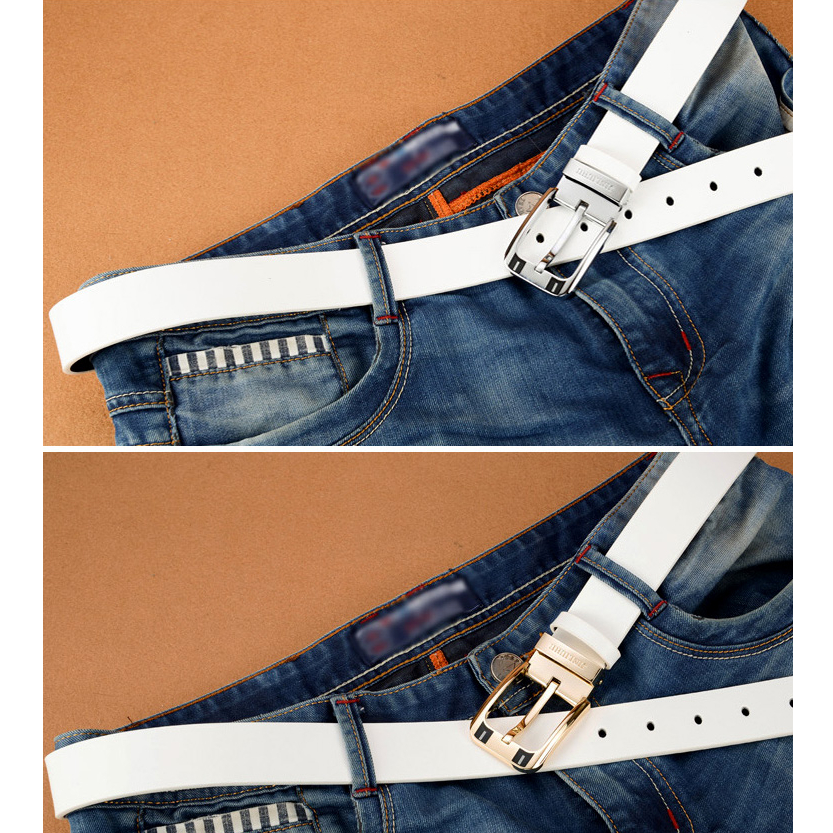 Thắt Lưng Da Bò Màu Trắng Phối Khóa Hình Cáo Vàng Phong Cách Hàn Quốc Cho Nam