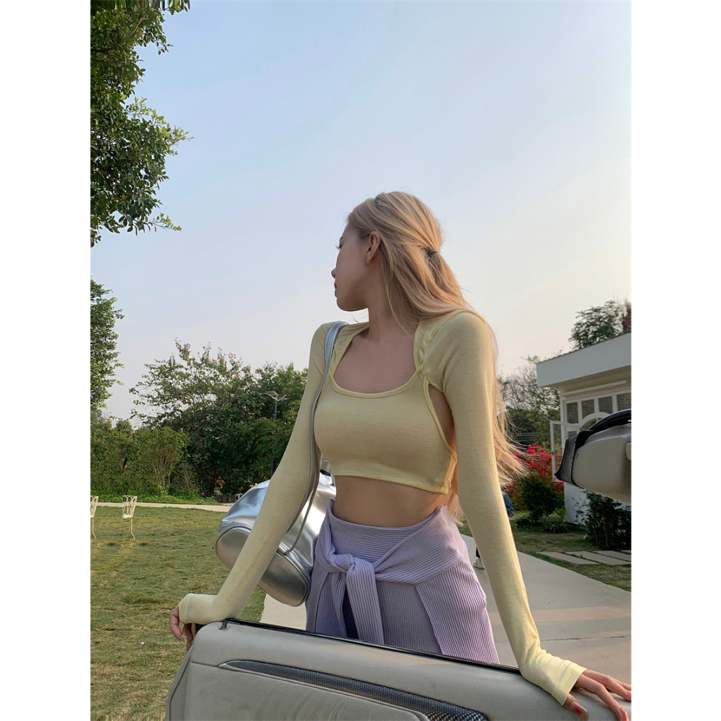 QADCOL Bộ Áo Dệt Kim Mỏng Phối Chân Váy Ngắn Ôm Hông Kiểu Mỹ Thiết Kế Tinh Khiết Cho Nữ