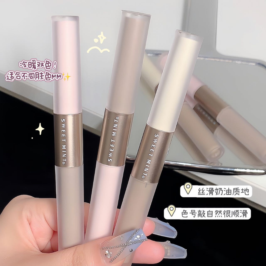 Thỏi Kem Bắt Sáng Hai Đầu Màu Bạc Hà Lấp Lánh Trang Điểm Ba Chiều     sweetmint双头高光修容液