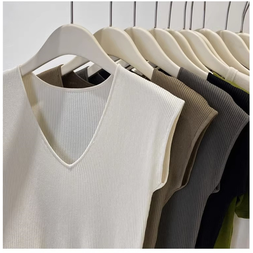 Áo Tank Top Dệt Kim Sát Nách Thiết Kế Cổ Chữ V Tôn Dáng