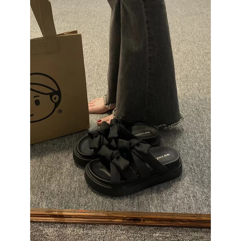 Dép Xỏ Ngón Đế Dày Đính Nơ Thời Trang Nữ Tính