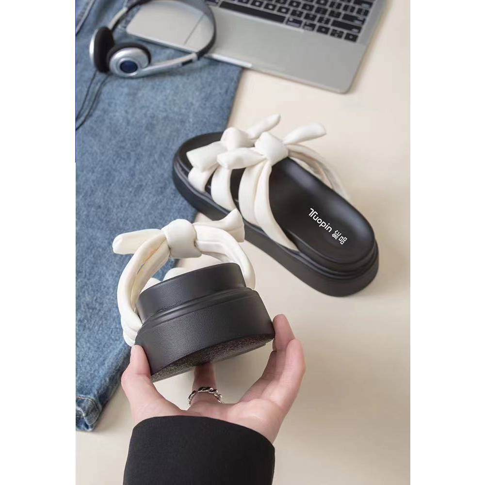 Dép Xỏ Ngón Đế Dày Đính Nơ Thời Trang Nữ Tính