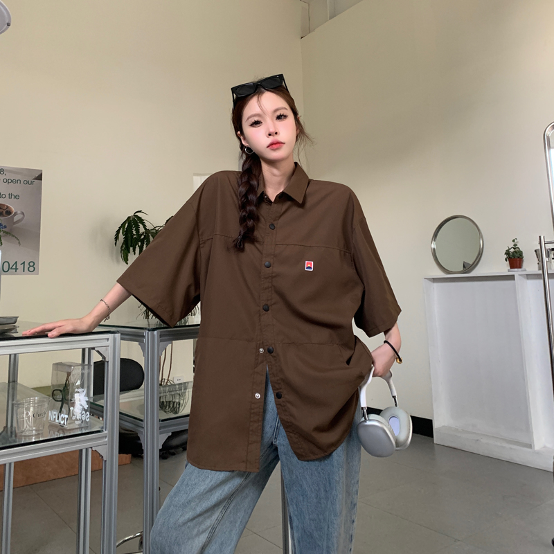 Ethelgirl Áo Sơ Mi Tay Ngắn Dáng Rộng Phong Cách Retro Mỹ Độc Đáo Thời Trang Cho Nữ