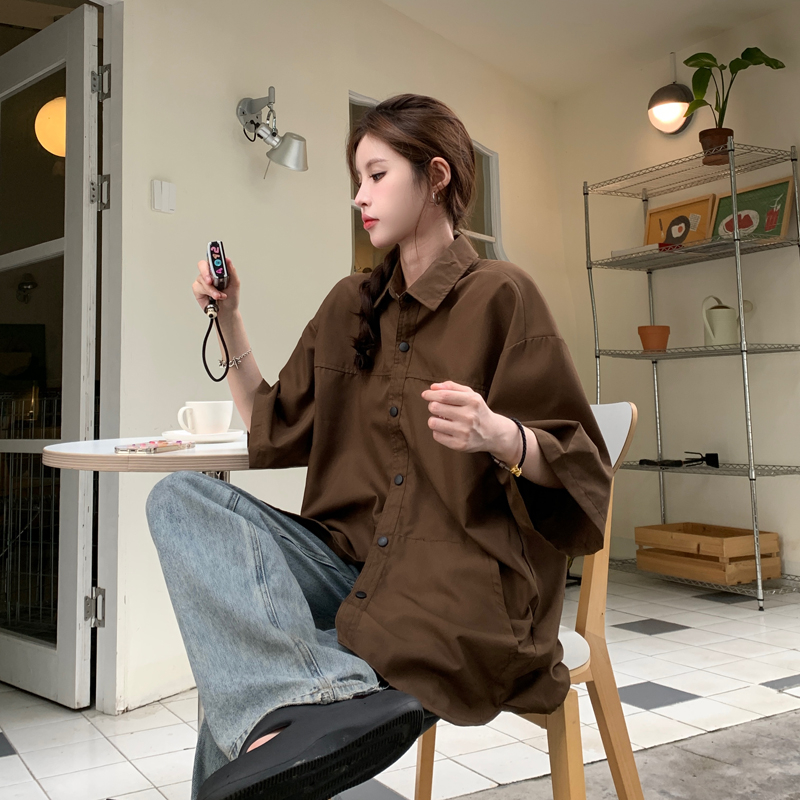 Ethelgirl Áo Sơ Mi Tay Ngắn Dáng Rộng Phong Cách Retro Mỹ Độc Đáo Thời Trang Cho Nữ