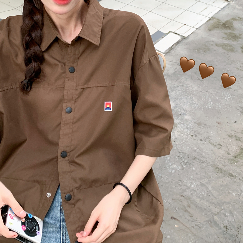 Ethelgirl Áo Sơ Mi Tay Ngắn Dáng Rộng Phong Cách Retro Mỹ Độc Đáo Thời Trang Cho Nữ