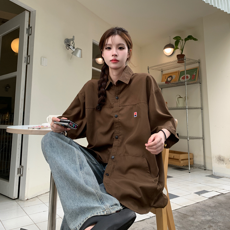 Ethelgirl Áo Sơ Mi Tay Ngắn Dáng Rộng Phong Cách Retro Mỹ Độc Đáo Thời Trang Cho Nữ