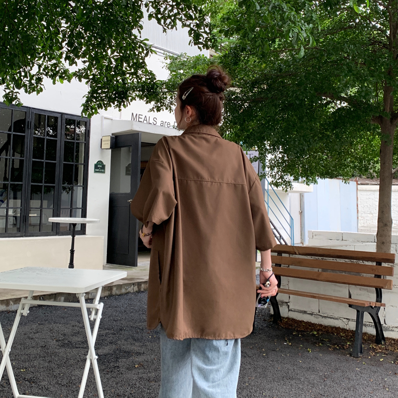 Ethelgirl Áo Sơ Mi Tay Ngắn Dáng Rộng Phong Cách Retro Mỹ Độc Đáo Thời Trang Cho Nữ