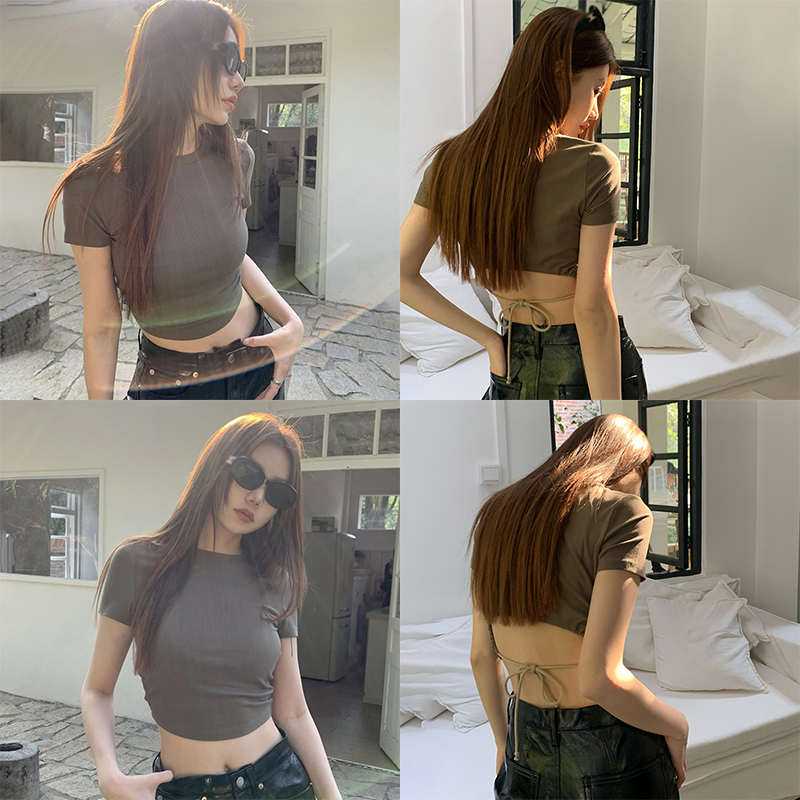 Áo Croptop Tay Ngắn Màu Sắc Thanh Lịch