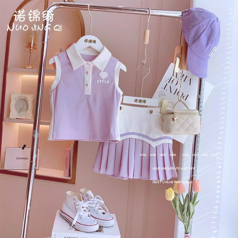 Set Áo Thun Ngắn Tay + Chân Váy Xếp Ly Thời Trang Cho Bé Gái 3-14 Tuổi