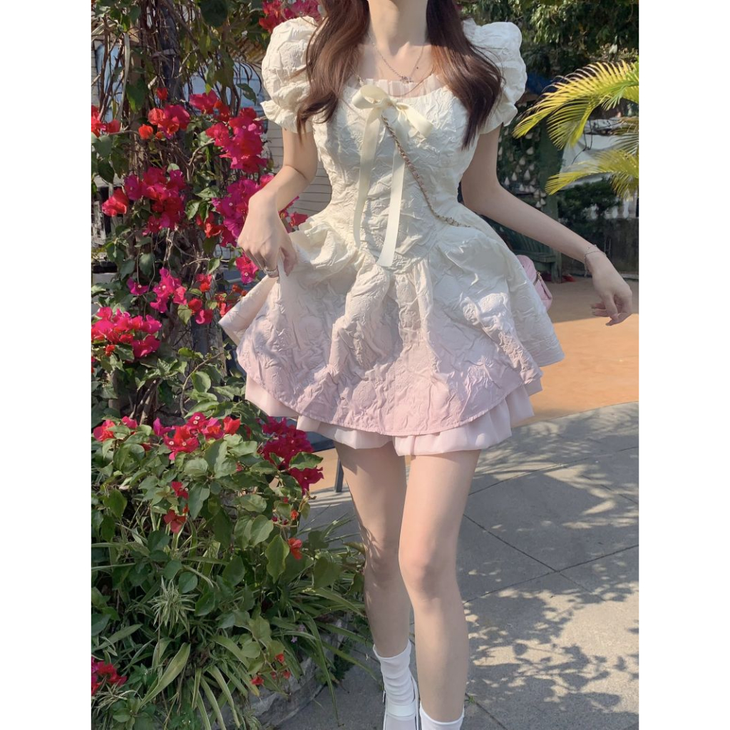 LANJIEXI Đầm Tay Phồng Cổ Vuông Thời Trang Mùa Hè Cho Nữ