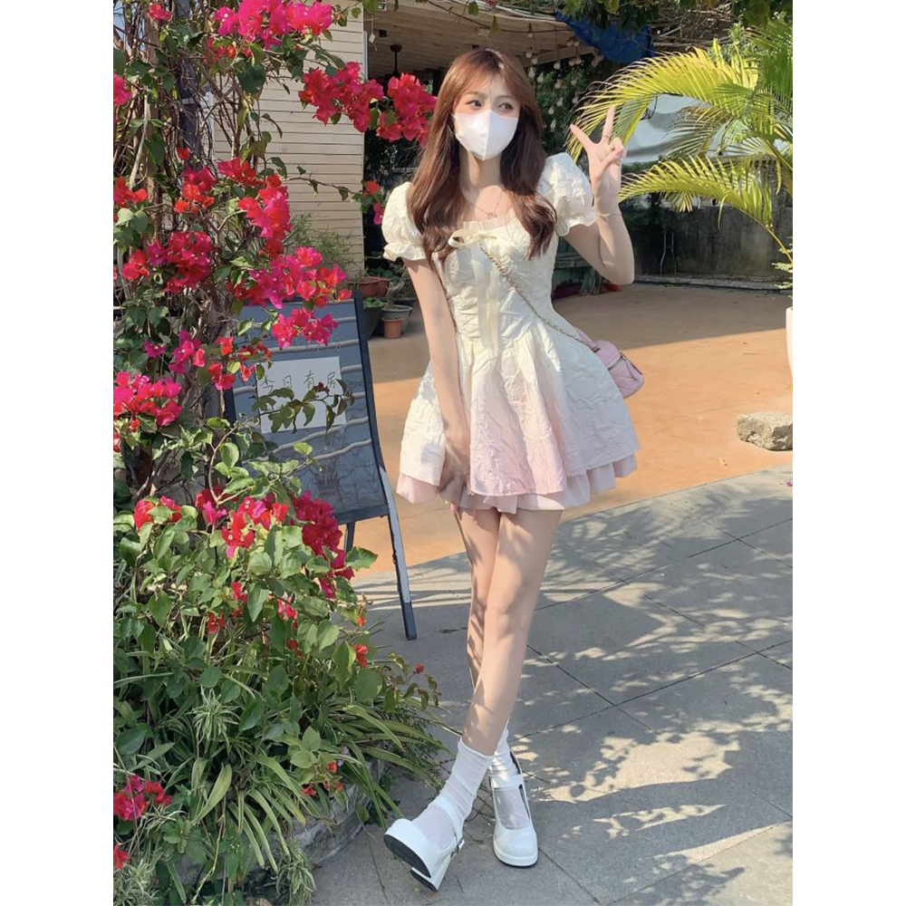 LANJIEXI Đầm Tay Phồng Cổ Vuông Thời Trang Mùa Hè Cho Nữ