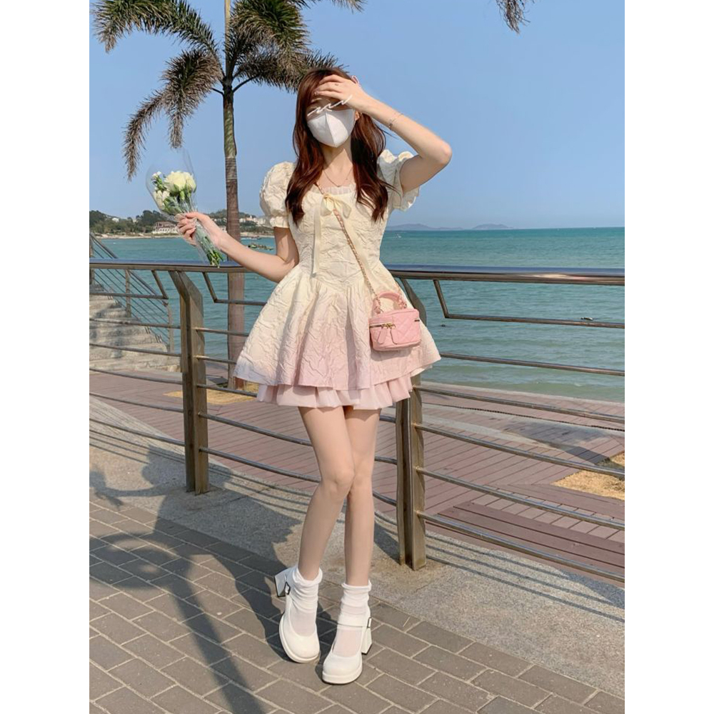 LANJIEXI Đầm Tay Phồng Cổ Vuông Thời Trang Mùa Hè Cho Nữ