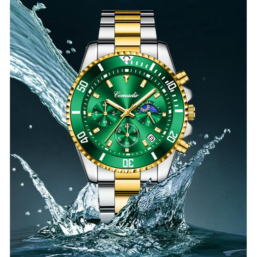 Real Three Eyes Đồng Hồ Quartz Nam Chống Thấm Nước