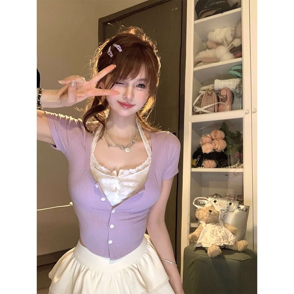 Áo Thun Tay Ngắn Có Dây Buộc Cổ Thời Trang Cho Nữ