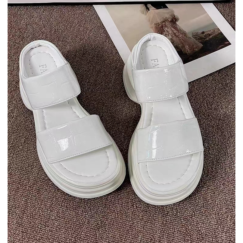 Dép Sandal Đế Dày 6cm Chống Trượt Màu Trắng / Đen Thời Trang Mùa Hè 2023 Cho Nữ