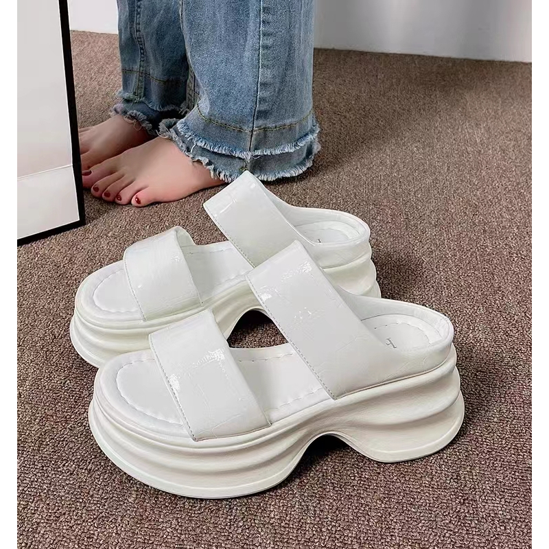 Dép Sandal Đế Dày 6cm Chống Trượt Màu Trắng / Đen Thời Trang Mùa Hè 2023 Cho Nữ