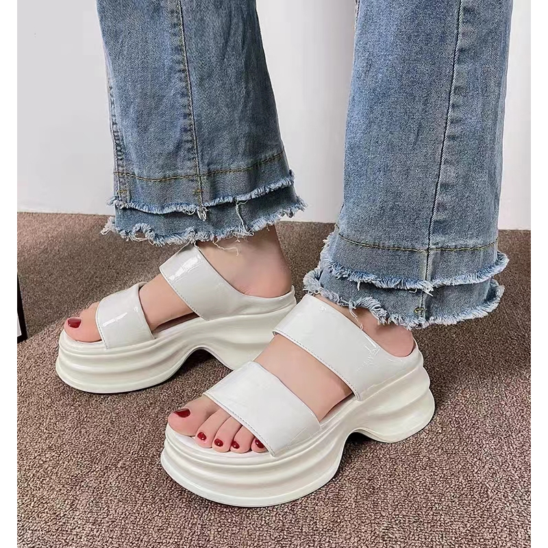 Dép Sandal Đế Dày 6cm Chống Trượt Màu Trắng / Đen Thời Trang Mùa Hè 2023 Cho Nữ