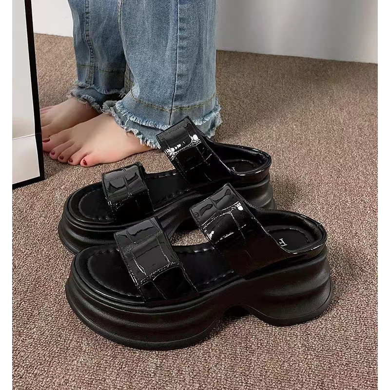 Dép Sandal Đế Dày 6cm Chống Trượt Màu Trắng / Đen Thời Trang Mùa Hè 2023 Cho Nữ
