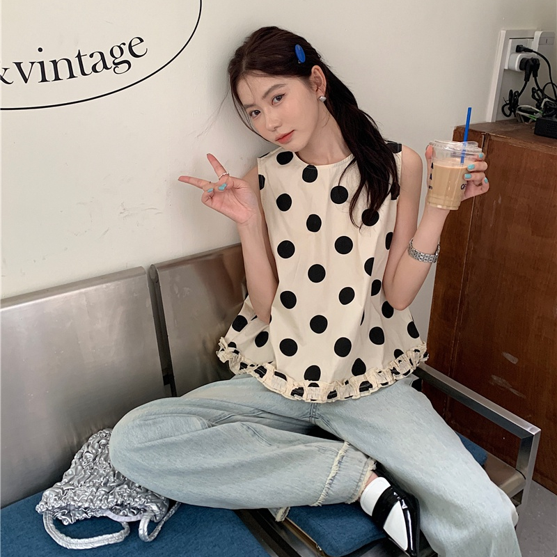 Áo Sát Nách Cổ Tròn Họa Tiết Chấm Bi Phong Cách Retro 65269
