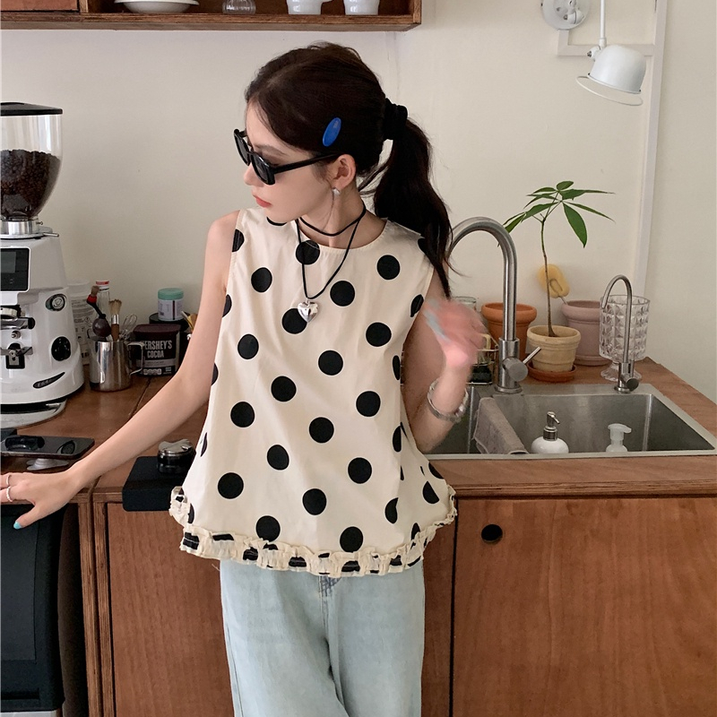 Áo Sát Nách Cổ Tròn Họa Tiết Chấm Bi Phong Cách Retro 65269