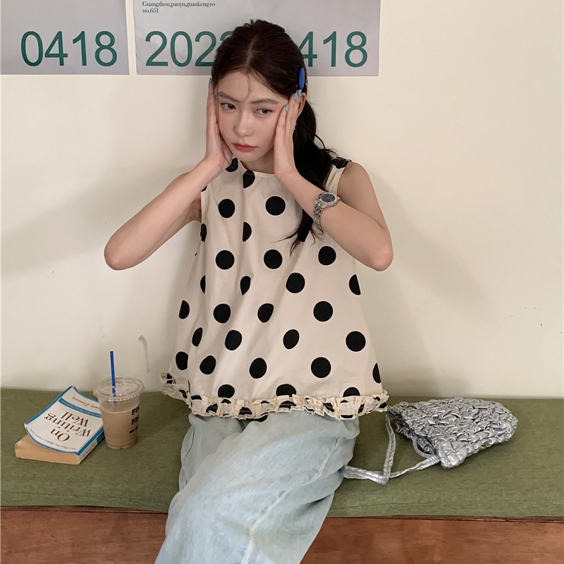 Áo Sát Nách Cổ Tròn Họa Tiết Chấm Bi Phong Cách Retro 65269