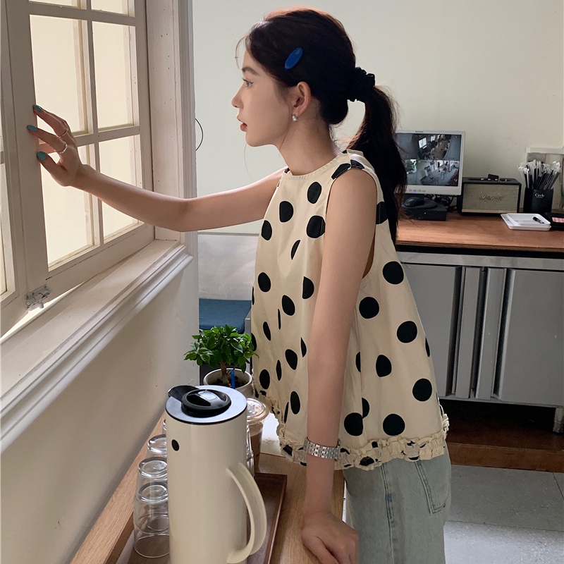 Áo Sát Nách Cổ Tròn Họa Tiết Chấm Bi Phong Cách Retro 65269