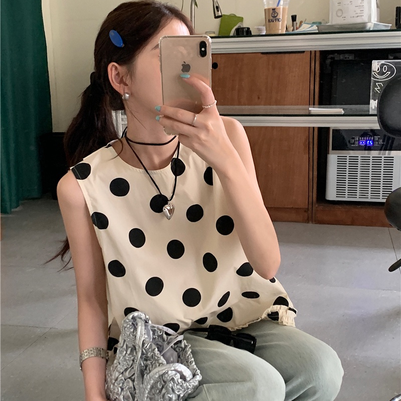 Áo Sát Nách Cổ Tròn Họa Tiết Chấm Bi Phong Cách Retro 65269