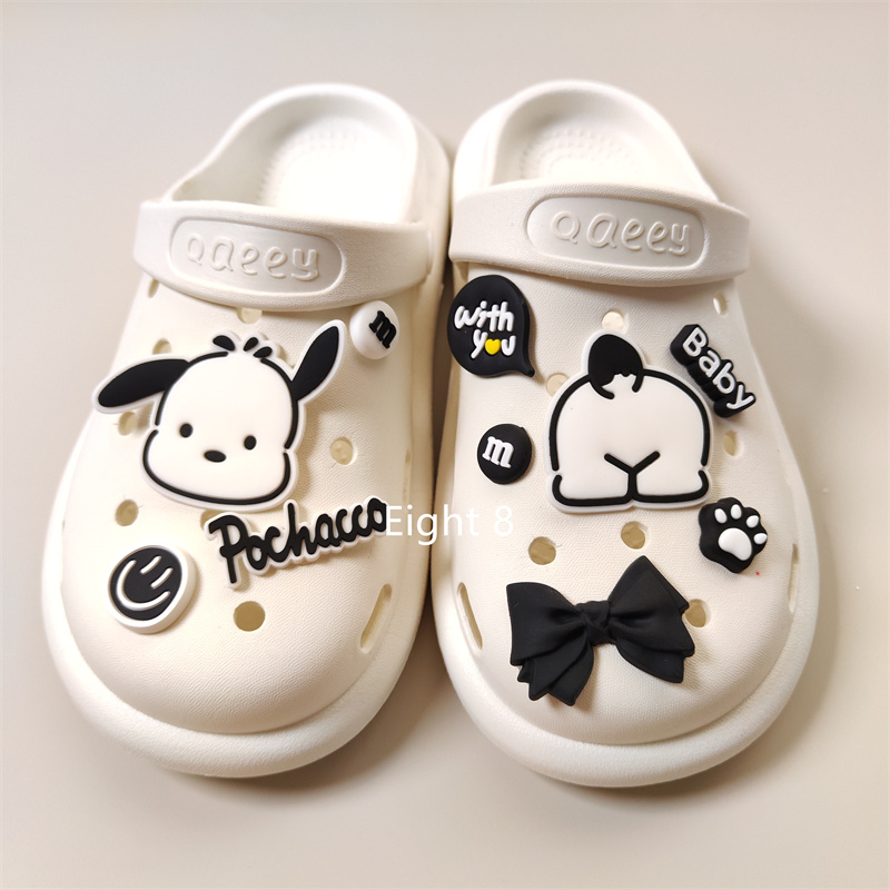 Set 10 Ghim Trang Trí Giày Dép Crocs Jibitz Họa Tiết Hoạt Hình Màu Trắng Đen