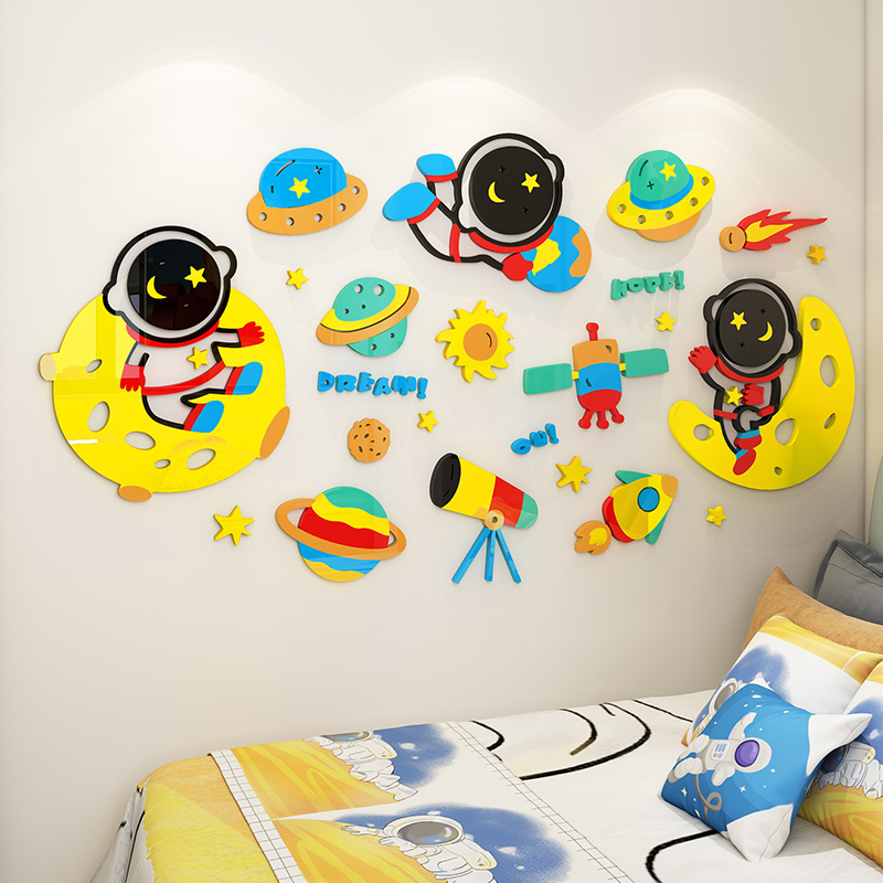 Phi Hành Gia Phi Thuyền Nổi Mica Tranh 3D Acrylic Tự Dán Tường Trang Trí Phòng Trẻ Em Sân Chơi Bố Trí Tường